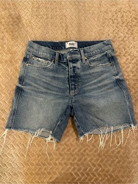 PAIGE Distressed Blue Denim Cutoff Shorts